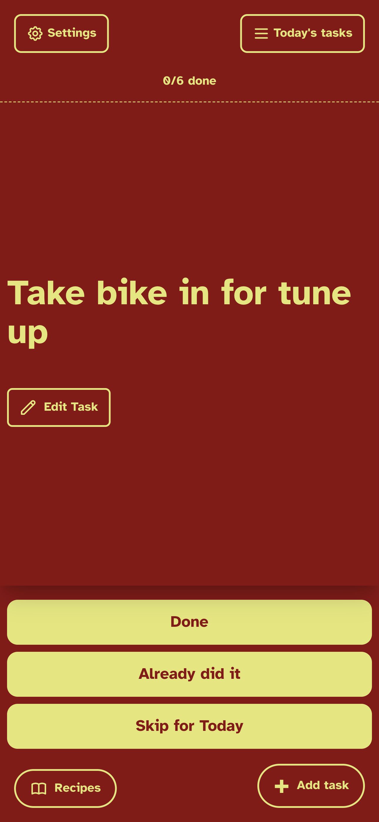 TearOff App showing a single task