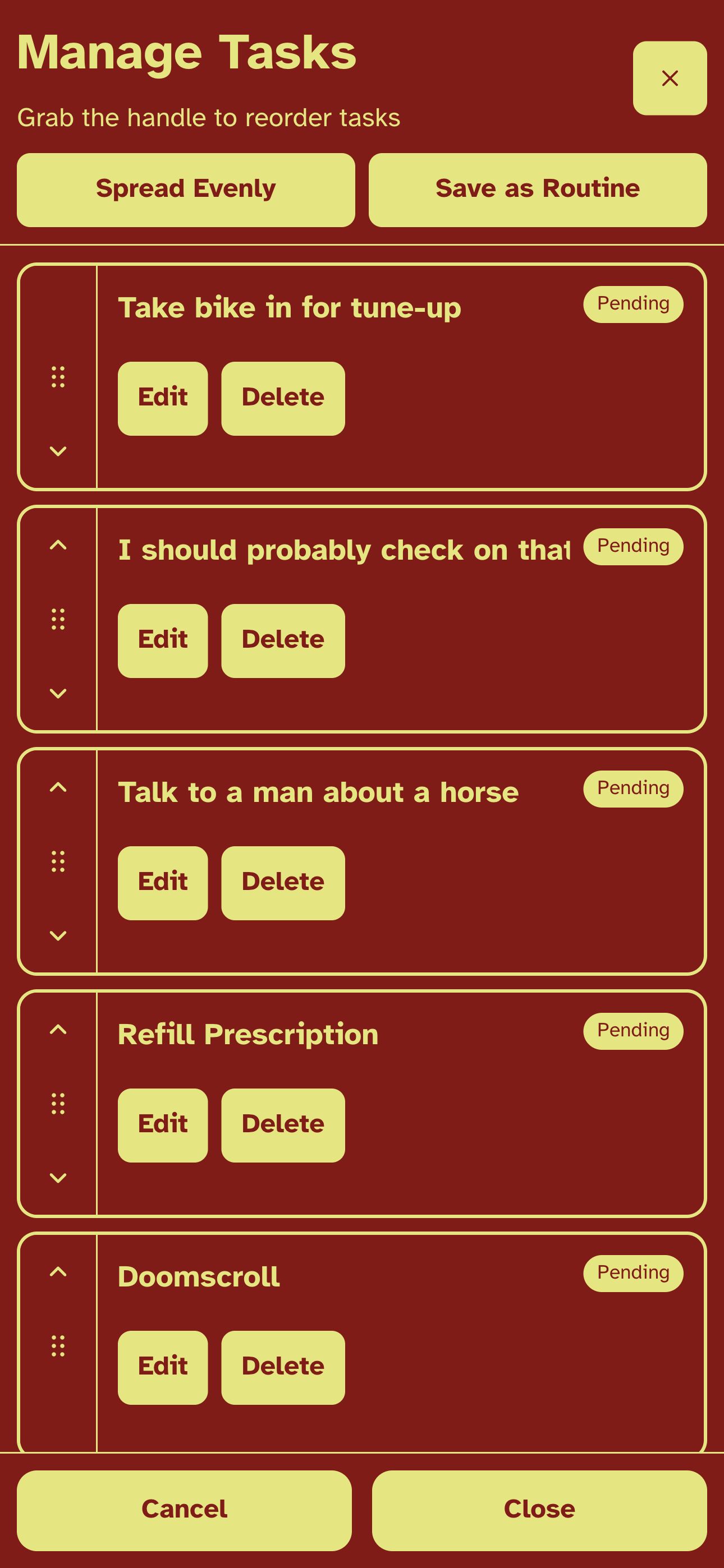 TearOff morning check-in screen